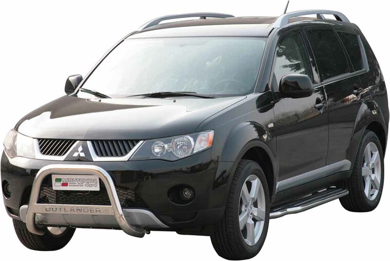 Mitsubishi Outlander 2007 tot 2010 - pushbar Ø 63 mm met modelnaam met CE/EU certificaat - RVS 304 hoogglans gepolijst