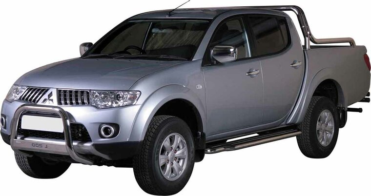 Mitsubishi L200 2010 tot 2014 - pushbar Ø 63 mm met modelnaam met CE/EU certificaat - RVS 304 hoogglans gepolijst